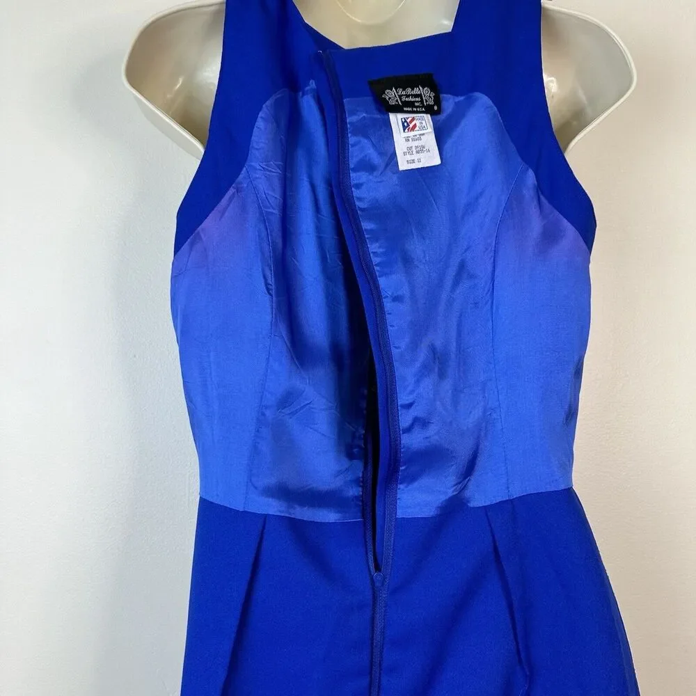Vintage La Belle Fashion Inc USA Royal Blue 80s Peplum Dress Women's 11